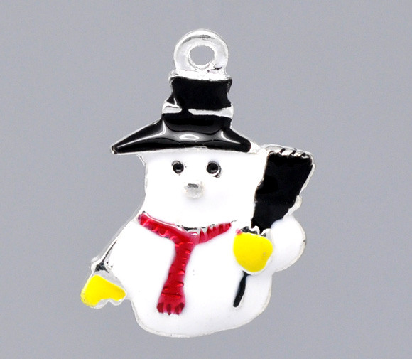 Підвіски металеві Finding Кулон сніговик Сріблястий різнокольорова емаль 24 мм х 17 мм