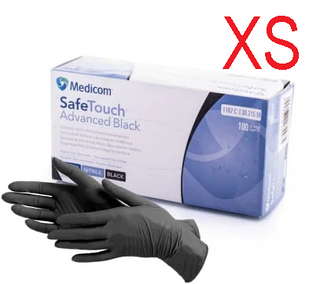 Рукавички щільні нітрилові без пудри Medicom SafeTouch Advanced Black 5г. розмір ХS 100 шт/уп чорні