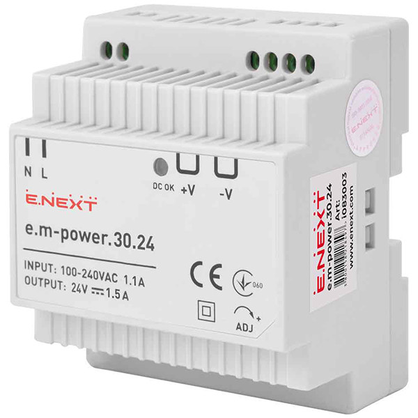 Блок живлення на DIN-рейку e.m-power.30.24 30Вт DC 24В E. NEXT i083003