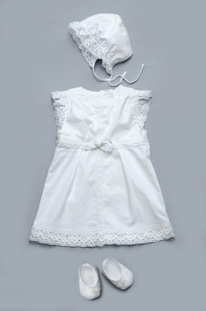 Гарний хрестильний комплект для дівчинки білий (без крижми) 03-00583 МК - фото 2 - id-p184595557