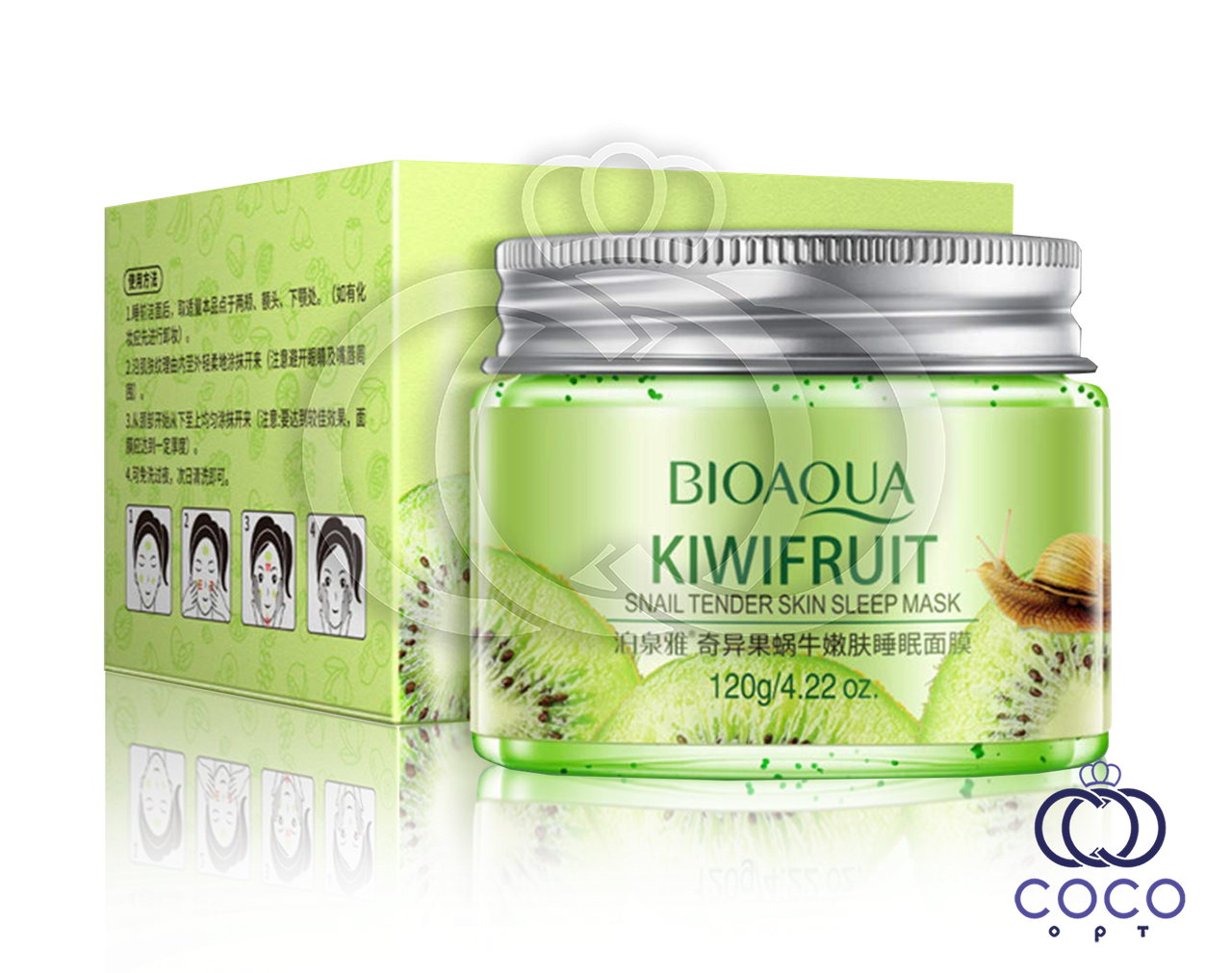 Гелева Маска нічна Bioaqua Kiwifruit Snail Tender Skin Sleep Mask з ківі і муцином равлики, фото 1