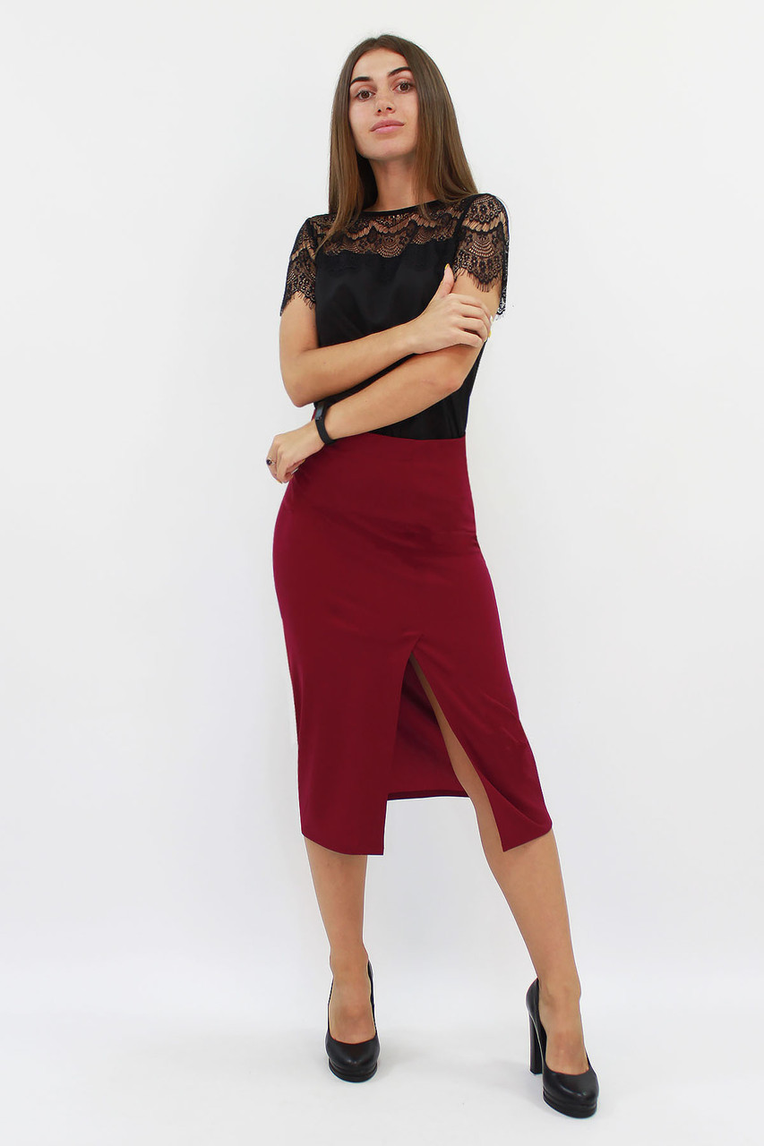 Женская юбка-карандаш Hizer, марсала, фото 1