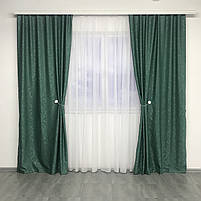 Штори льон "бите скло" бірюзові з білим шифоновим тюлем ALBO (SHTN-M17-19), фото 4