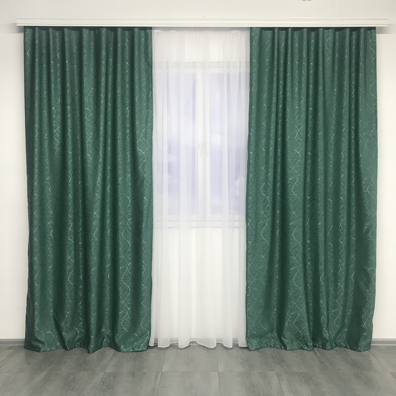 Штори лляні "бите скло" ALBO бірюзові 150×270 см, комплект 2 шт. (SH-M17-19), фото 1