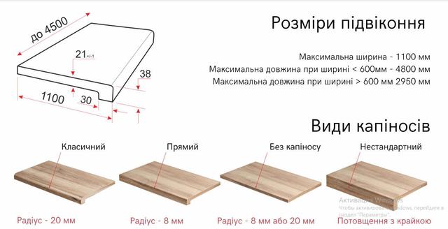 Розміри підвіконня Албер