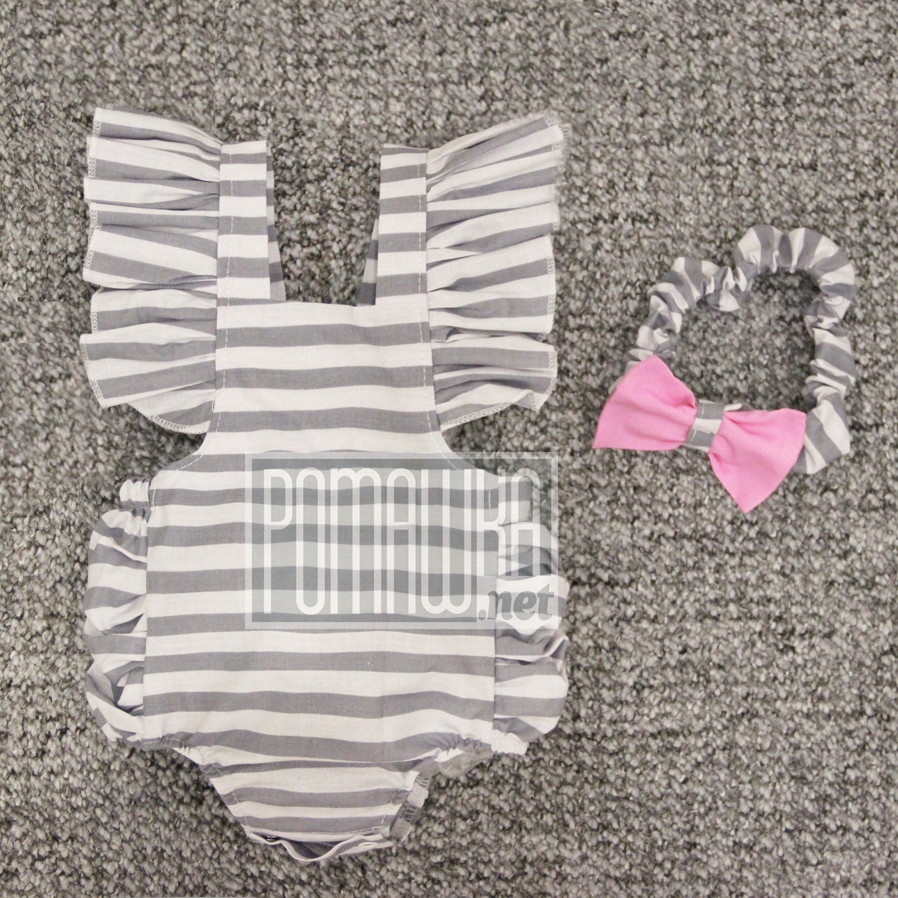 Комплект 56-62 0-3 міс дитячий літній ромпер боді з крильцями пов'язка для дівчаток малюків БАТИСТ 6093 Сірий