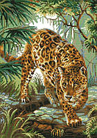 Набор для вышивания крестом 38х48 Леопард в джунглях Joy Sunday DA266