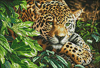 Набор для вышивания крестом 49х35 Леопард в листьях Joy Sunday DA260