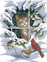 Набор для вышивания крестом 30х37 Кот и птички Joy Sunday D441