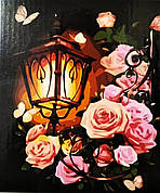 Картина по номерах на полотні "Квіти та ліхтар вночі", 40*50 см (в коробці)