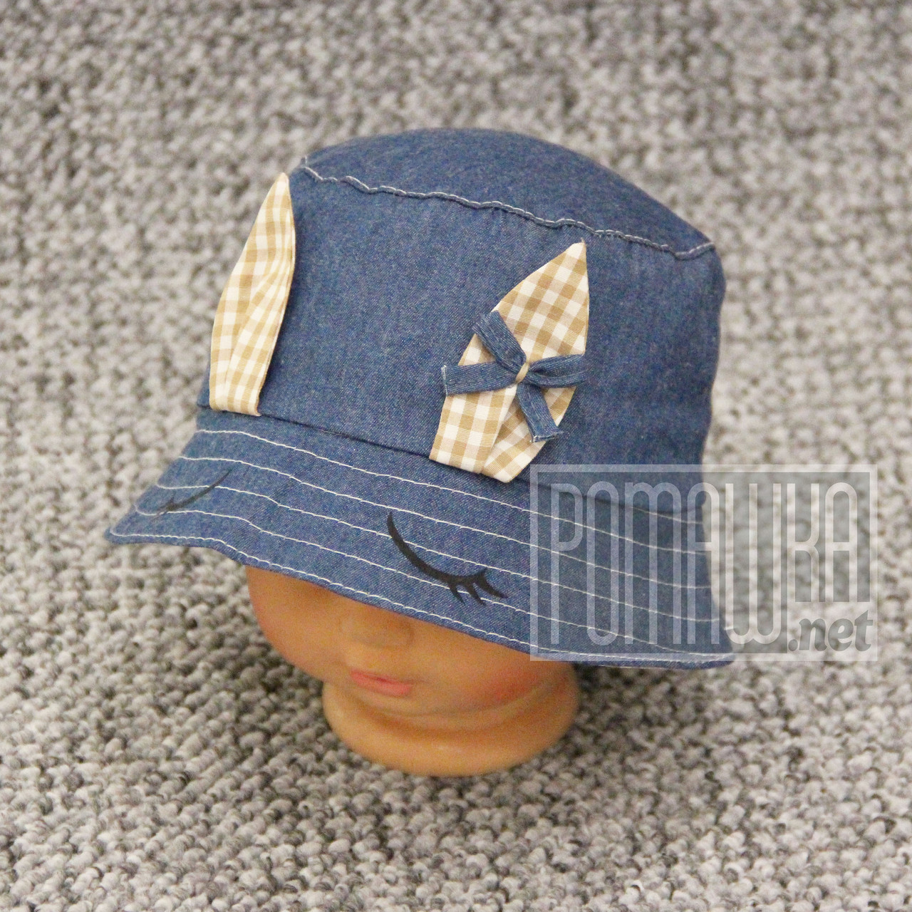 Джинсова дитяча р. 48 1-2 роки панамка літня Зайчик дівчинці для дівчинки на літо тонка легка 6071 Коричневий, фото 1