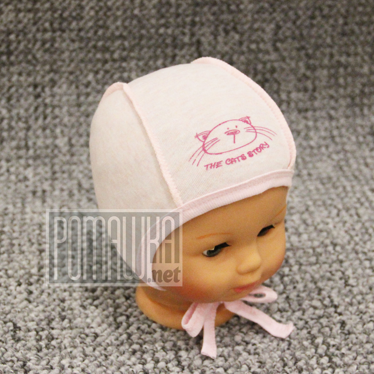 0-1 р 36 (1) трикотажний чепчик для новонароджених шапочка для малючка із зав'язками демісезонна 4045 РЗВ, фото 1