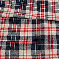Фланель сорочкова молочна в червоно-синю клітку, ш.145