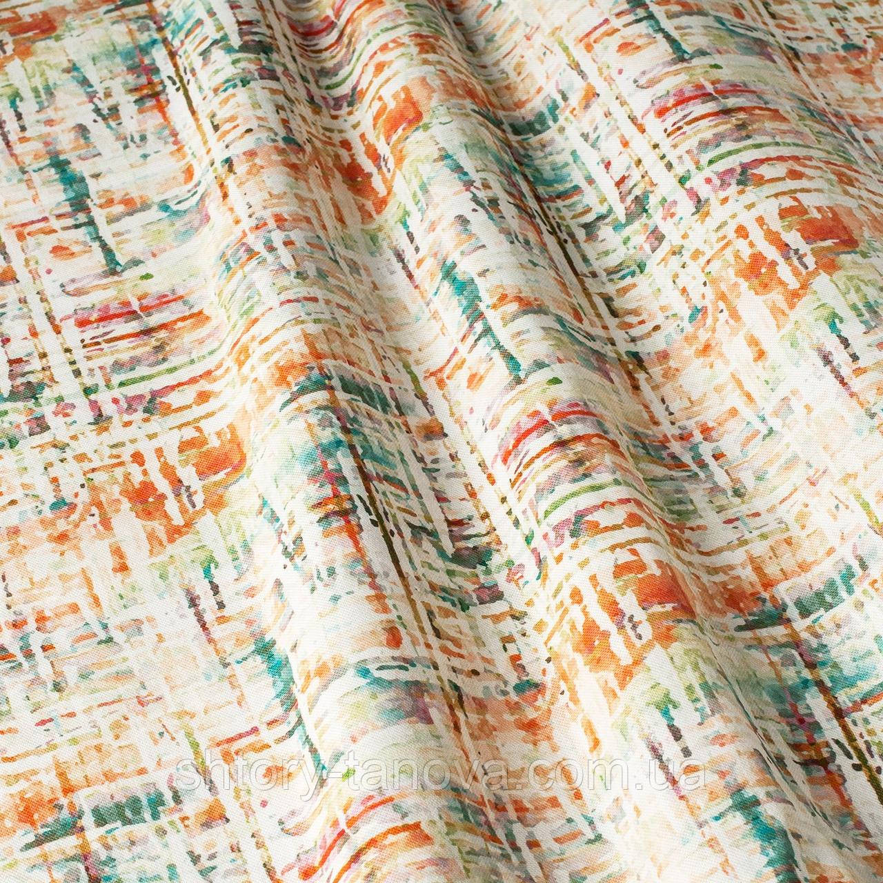 Декоративні тканини оранжеві та блакитні смуги на білому тлі Іспанія 87881v8