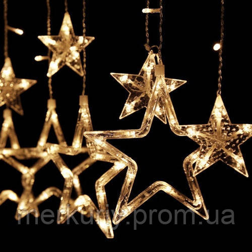 Світлодіодна гірлянда штора зорепад 138LED (гірлянда з зірками): довжина 2,5 м (теплий білий)
