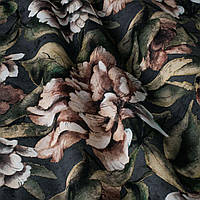Хлопковая ткань для штор черная с цветами Испания, Шторная ткань с принтом цветы