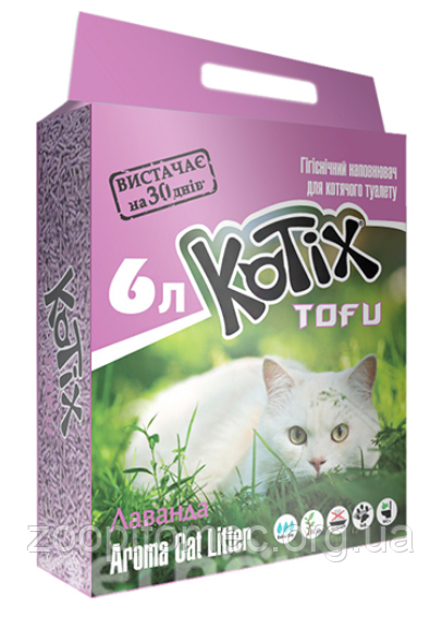 Деревне наповнювач для котячих туалетів KOTIX (Котикс) TOFU Лаванда, 6 літрів, фото 1