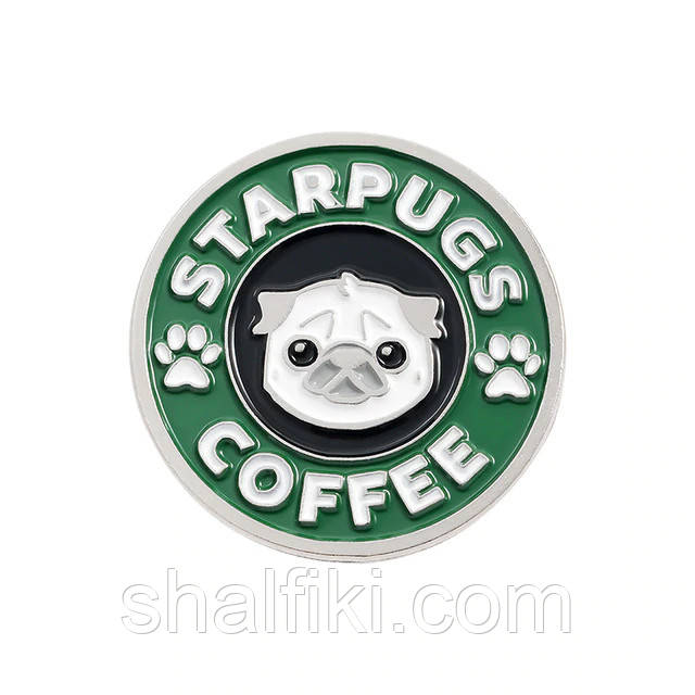 "Кава мопс Starpugs coffee" значок (пін) металевий, фото 1