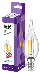 Лампа світлодіодна CB35-свічка на вітрі прозора 5 Вт 230 В 4000 К E14 серія 360° IEK