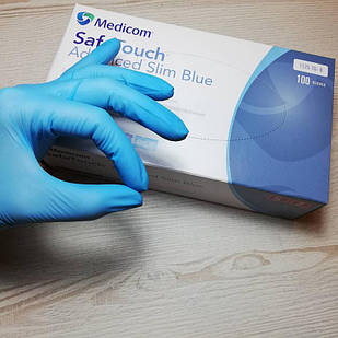 Рукавички нітрилові без пудри Medicom SafeTouch Advanced Slim Blue 3.6г. розмір ХS 100 шт/уп блакитні