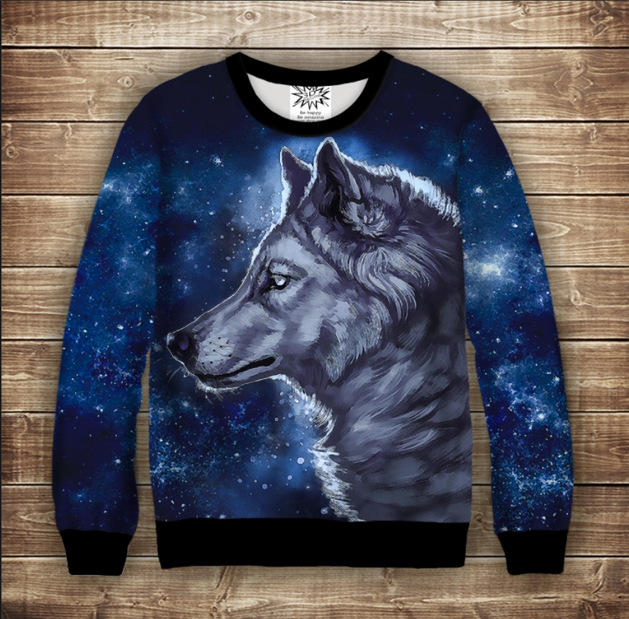 Світшот з принтом Wolf Cosmic Волк космічний ВСІ Розміри, фото 1