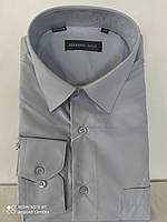 Мужская рубашка серая Ferrero Gizzi классическая однотонная с длинным рукавом Размер , 43,