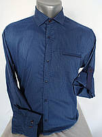 Мужская рубашка приталенная синего цвета в полоску с длинным рукавом Zomana Размеры M, 3XL.