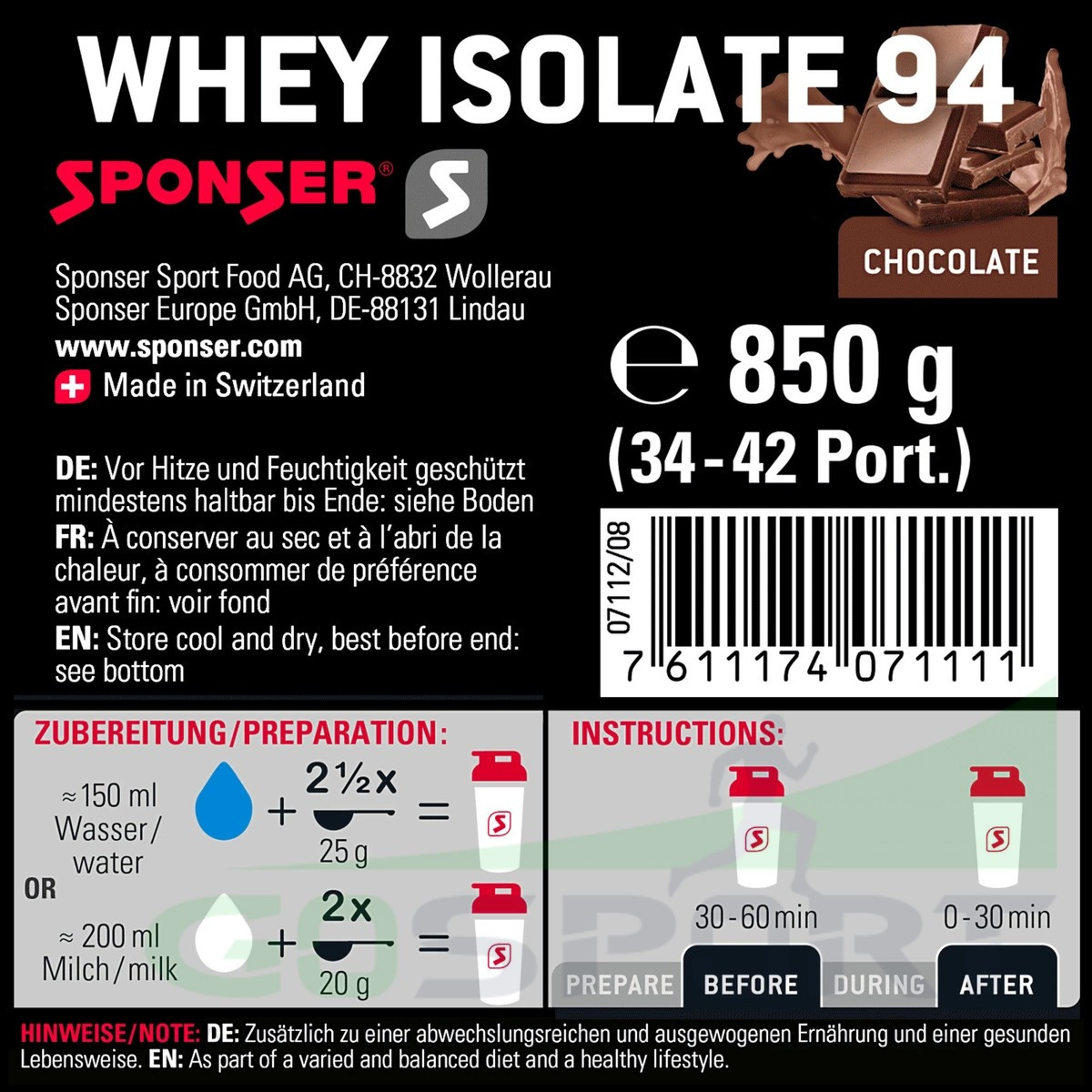 Sponser Whey Isolate 94 850g - фото 3 - id-p1303460496