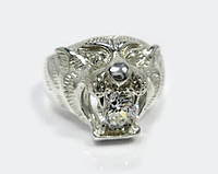 Серебряный мужской перстень Оскал Тигра - мужское кольцо серебряный разъяренный тигр с камнем