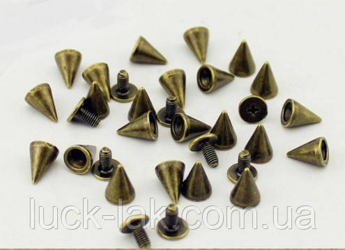 Шип-конус метал на гвинті 10x7 мм 1 шт Бронзовий, фото 1