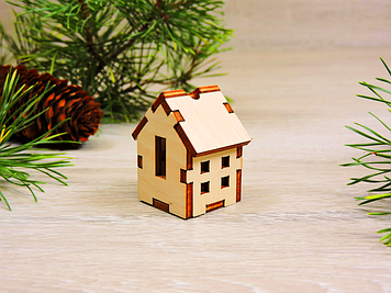 Мініатюрні дерев'яні будиночки для новорічної гірлянди (4,5х3х3 см)