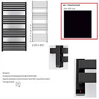 WWQSN118045K9M5E8P Полотенцесушитель электрический Terma QUADRUS SLIM ONE 1185*450 ,цвет RAL 9005 mat, подключение E8 скрытый монтаж, Split 600 W