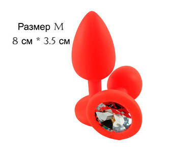 Анальна пробка Силікон з кристалом Розмір M Червона