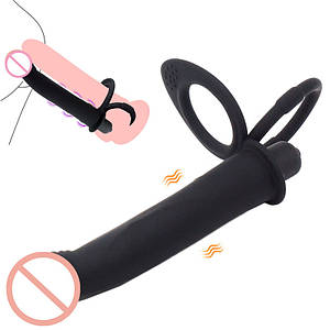 Насадка на член для подвійного проникнення з Вібрацією 10 режимів OLO. Анальний вібратор з кільцем на пеніс