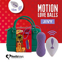 Вагінальні кульки з масажем та вібрацією FeelzToys Motion Love Balls Jivy з пультом ДК, 7 режимів Фіолетовий ( SO3852 )