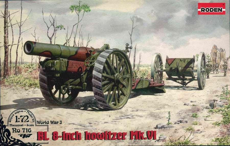 Пластикова модель 1/72 Roden 716 Англійська гармата BL 8-inch Howitzer Mark VI, фото 1
