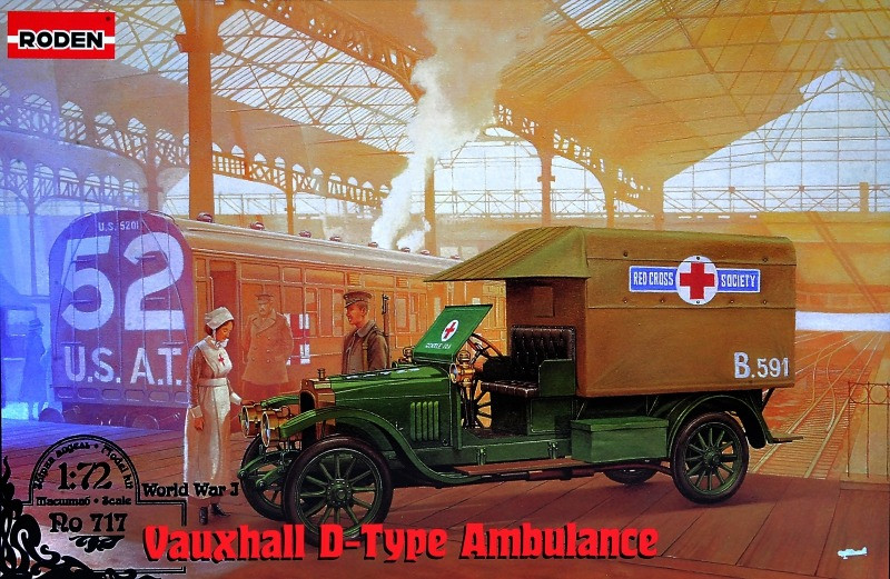 Пластикова модель 1/72 Roden 717 Англійський санітарний автомобіль Vauxhall D-type Red cross, фото 1