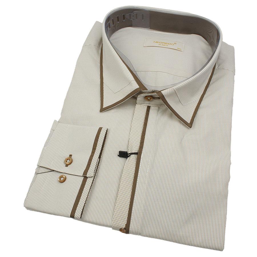 Бежева чоловіча сорочка Negredo 0370 BDS 07 з коричневою обробкою, фото 1