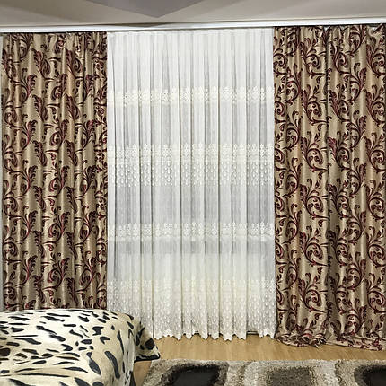 Готові штори Блекаут Катрін Бордовий на світлому, фото 1