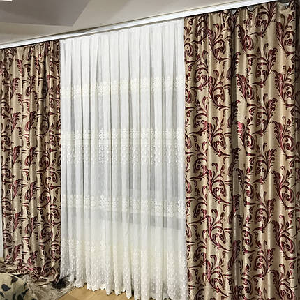 Готові штори Блекаут Катрін Бордовий на світлому, фото 2