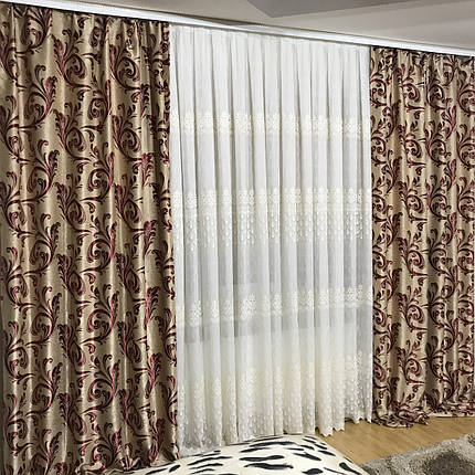 Готові штори Блекаут Катрін Бордовий на світлому, фото 3