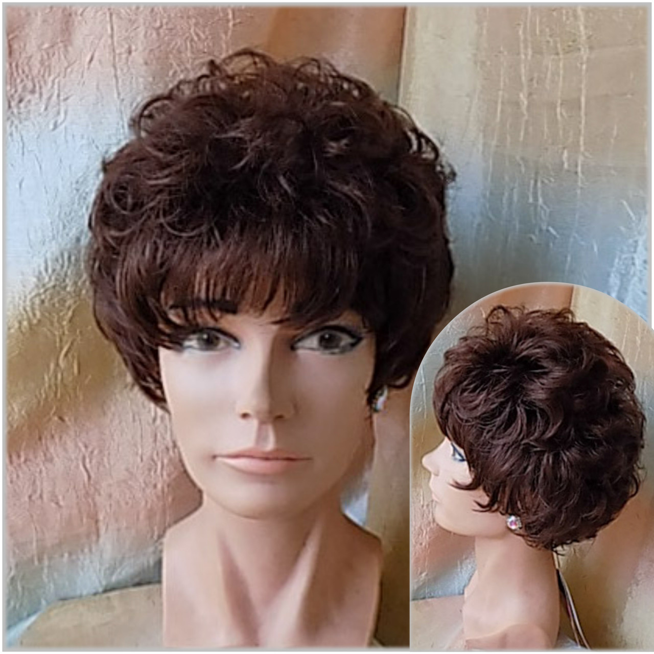 Перука кучерява пишна з термоволосся "П'ЄХА" темно-каштановий мікс FLORA Dr-6.30.4, фото 1