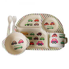 Набір дитячої бамбуковій посуду Stenson Автомобілі MH-2773-12 5 предметів (N014933)