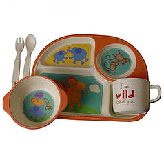 Набір дитячої бамбуковій посуду Stenson Зоопарк MH-2773-10 5 предметів (N014932)