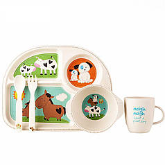Набір дитячої бамбуковій посуду Stenson Звірята MH-2773-9 5 предметів (N014931)