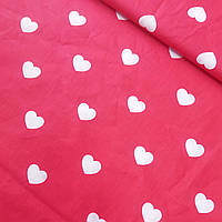 Польська бязь з крупними білими сердечками на червоному, ш. 160 см