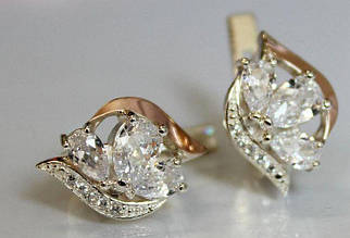 Серебряные серьги с золотыми вставками