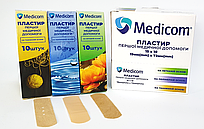 Пластир першої медичної допомоги MEDICOM на тканинній основі, 19x72 мм (10 шт.).