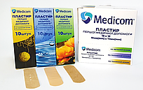 Пластир першої медичної допомоги MEDICOM на полімерній основі, 19x72 мм (10 шт.).
