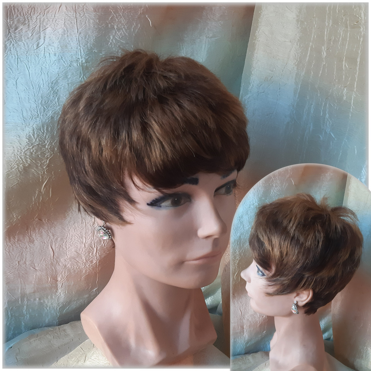 Перука короткий з натуральних волосся каштанове мікс 3771HH-F4/30, фото 1